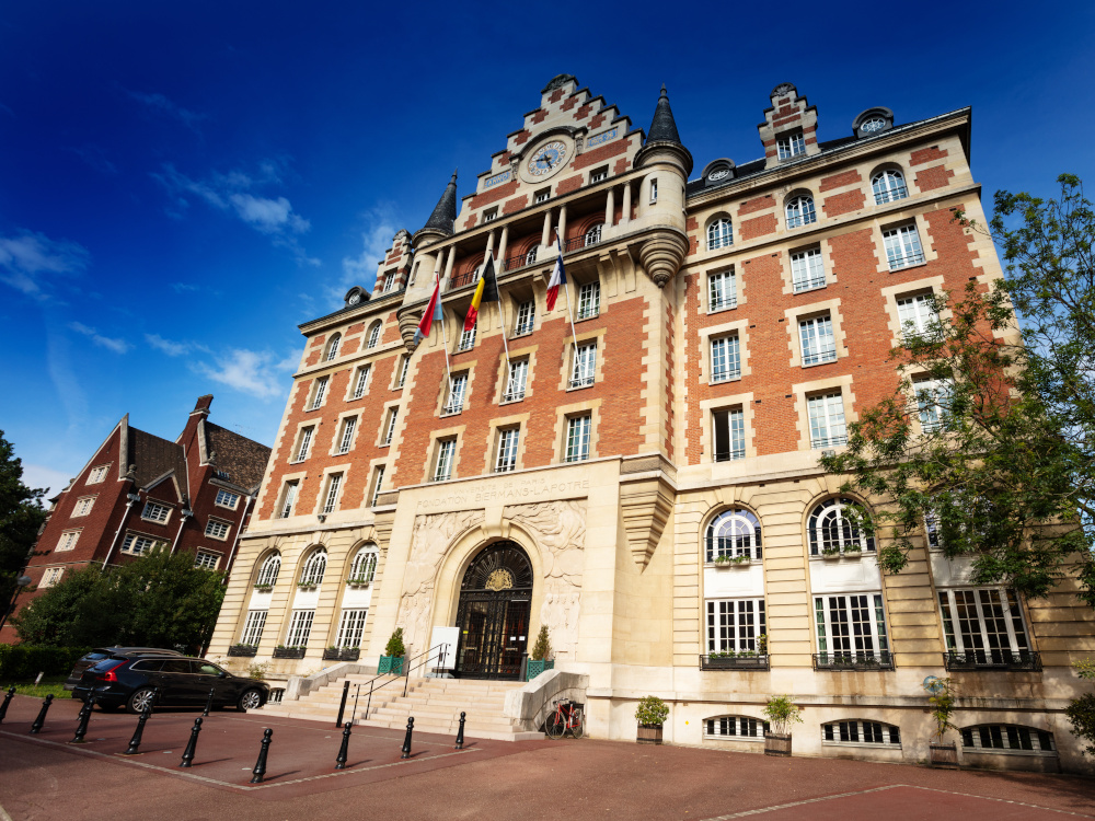 PARIS, FRANCE - JUNE 18, 2018: Fondation Biermans-Lapotre building as part Paris Cite Universitaire International University campus.
